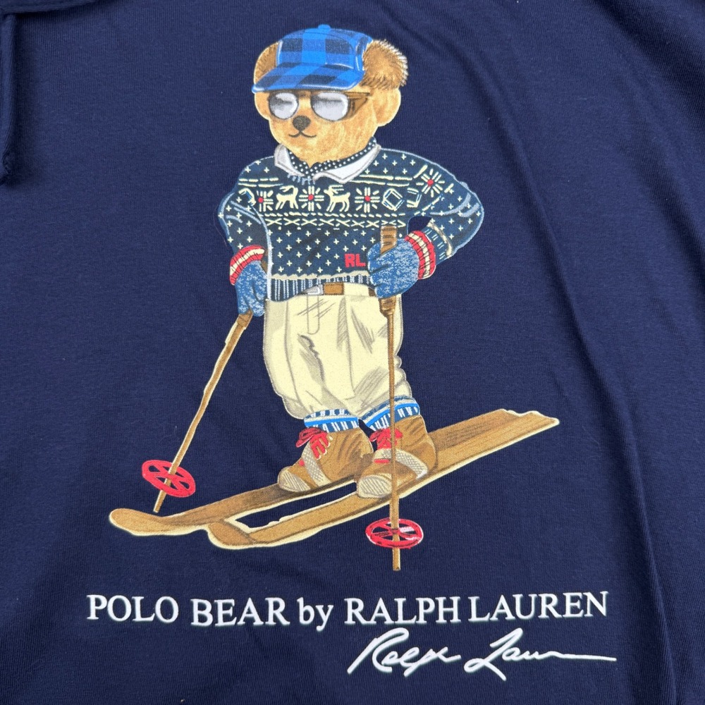 Polo Ralph Lauren Polo Bear Hoodie Men L Navy Blue Ski Graphic Long Sleeve Tee